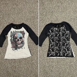 Crash & Burn 💀 Bling Skull & Lace Henley